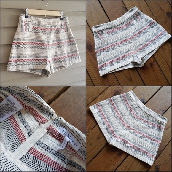 BCBG 2 High Waist Cream Stripe Woven Shorts - Picture 5 of 5